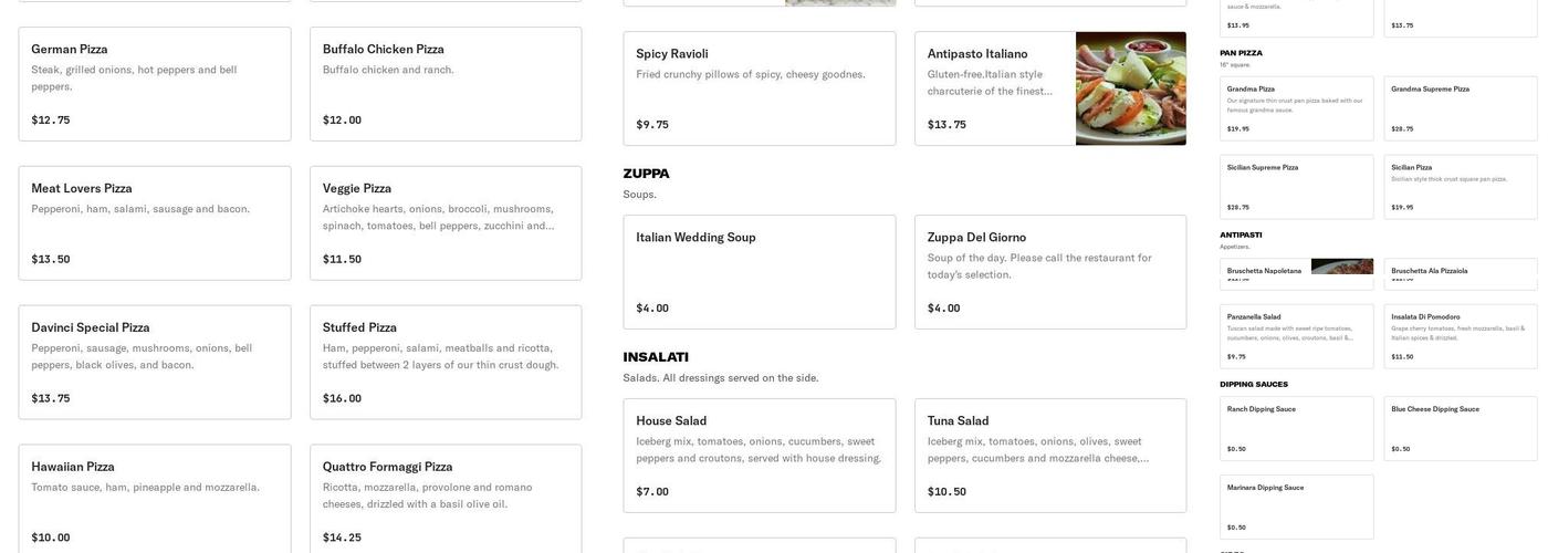 DaVinci Italian Eatery Menu