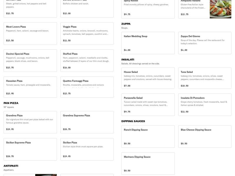 DaVinci Italian Eatery Menu