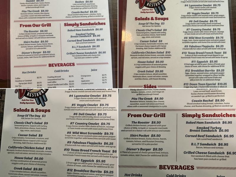 Diener's Restaurant Menu