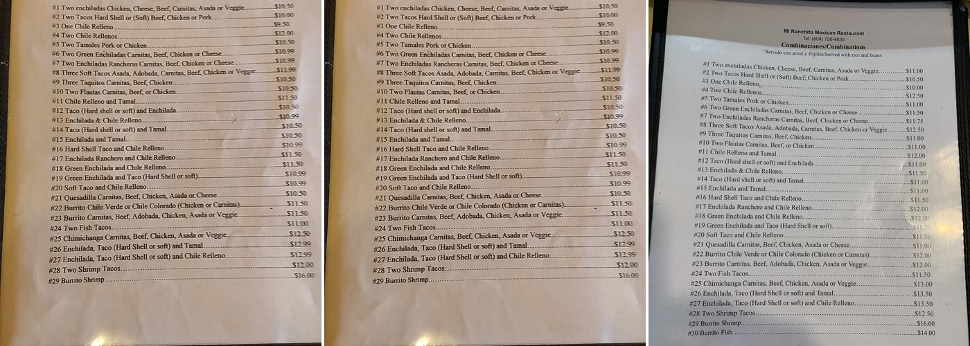 Mi Ranchito Menu
