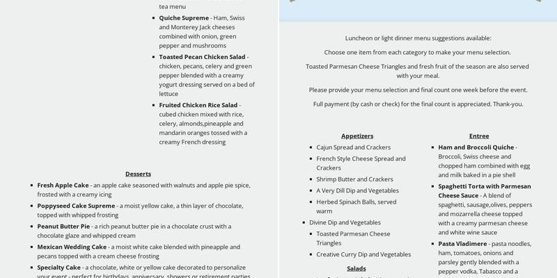 Sweet Remembrances Menu