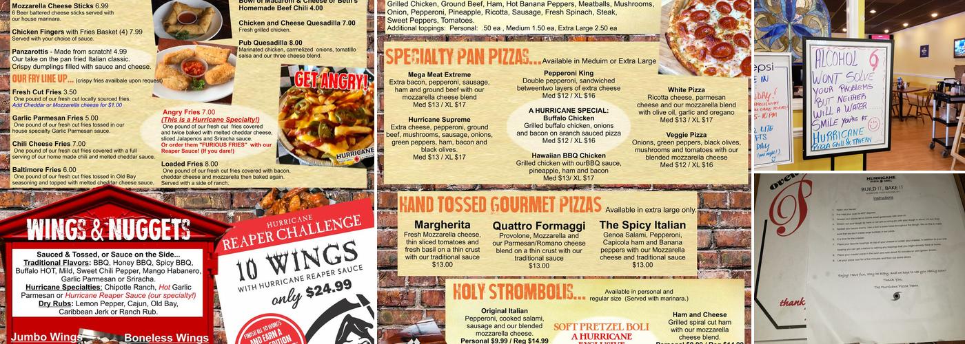 Hurricane Pizza Grill Menu