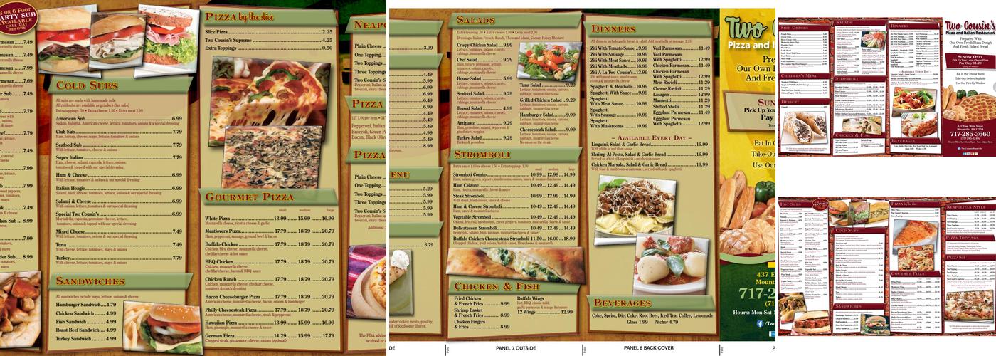 Two Cousins Pizza Menu