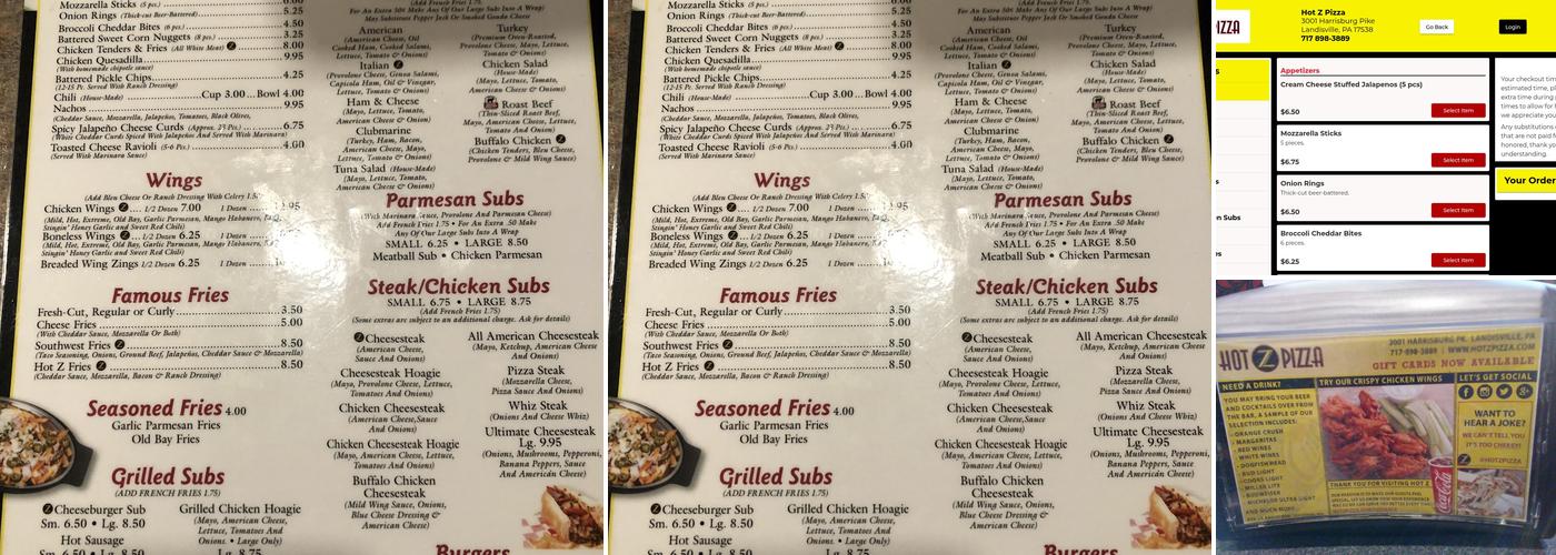 Hot Z Pizza Menu