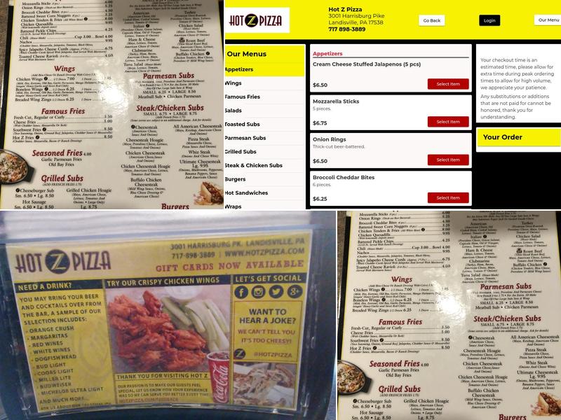 Hot Z Pizza Menu