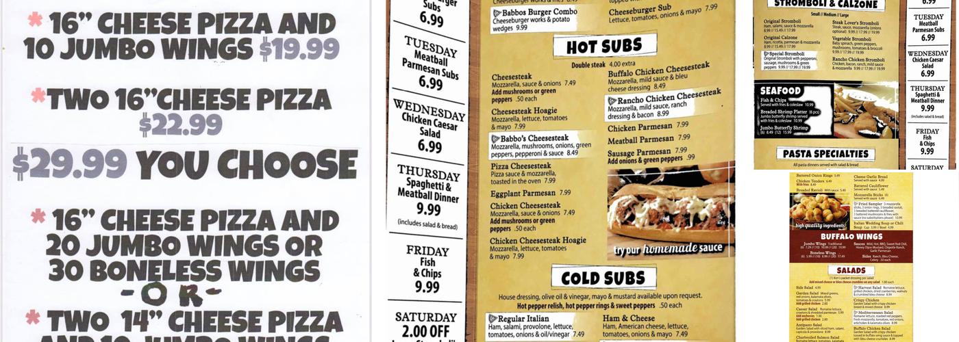 Babbo’s Pizza Menu
