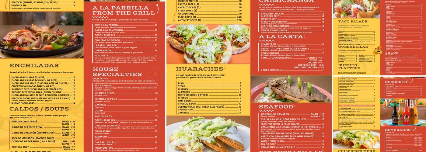 Tres Hermanos Menu