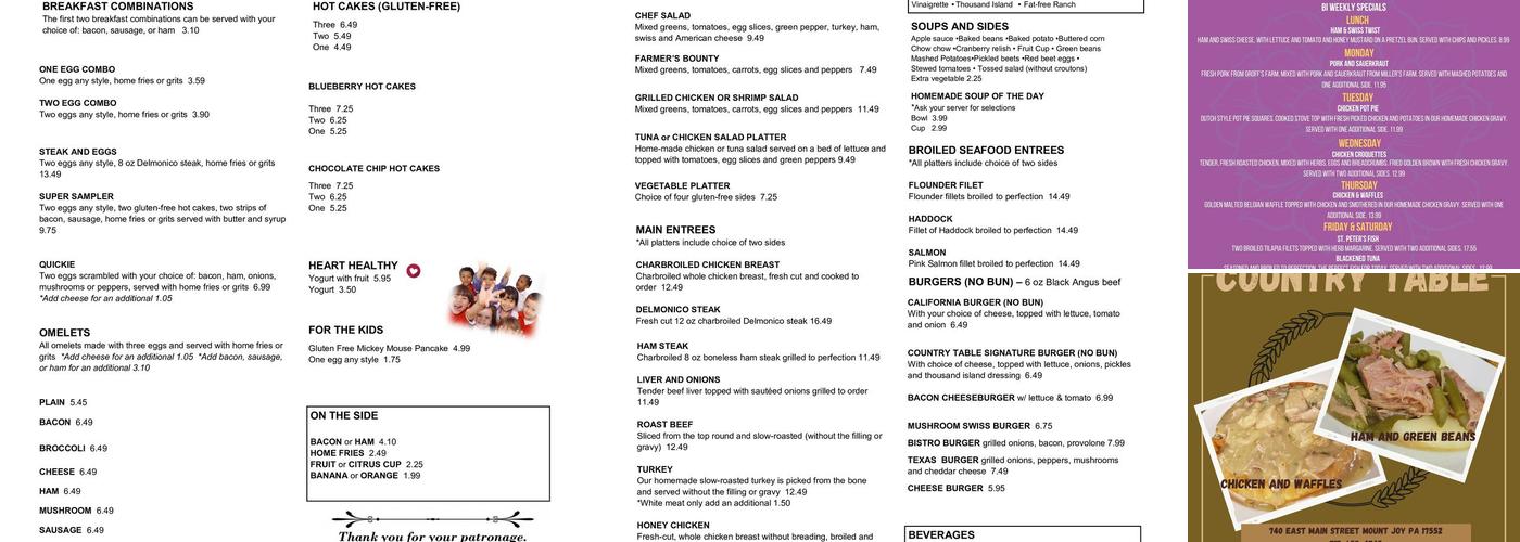 Country Table Restaurant Menu