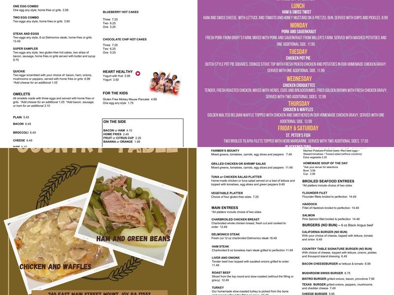 Country Table Restaurant Menu