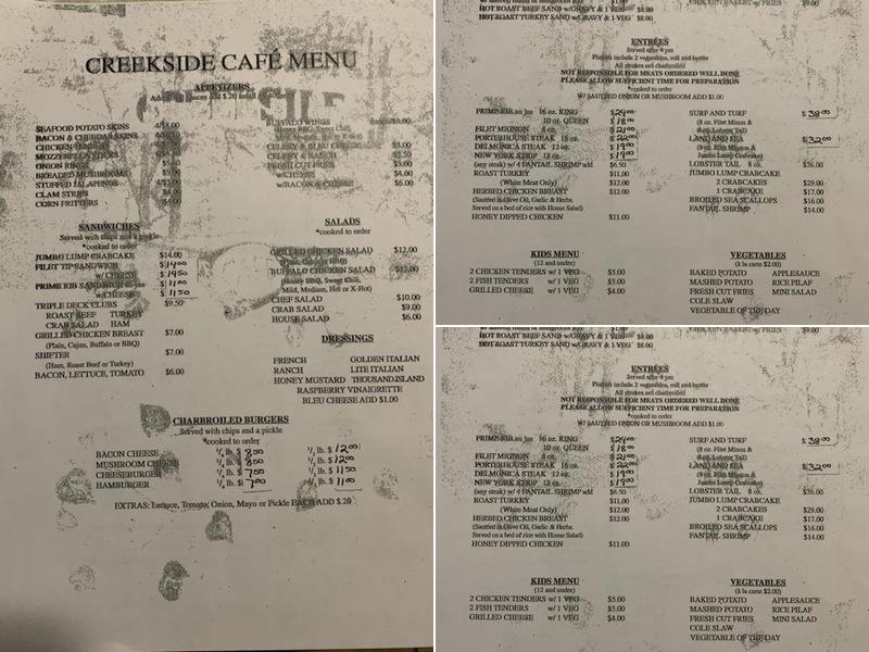 Creekside Cafe Menu