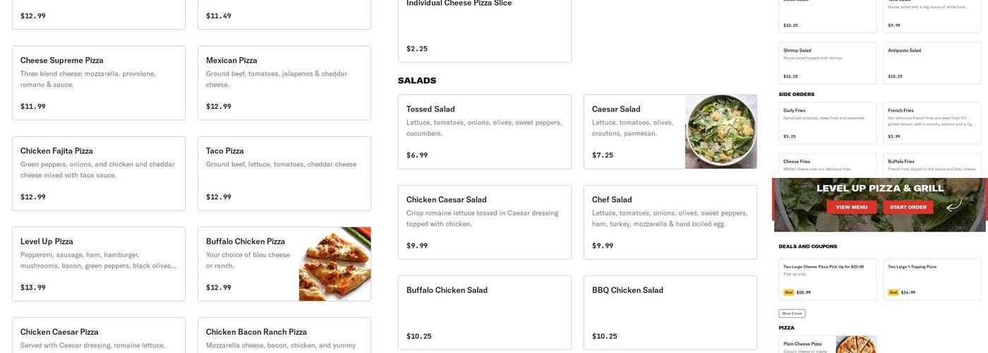 Level Up Pizza Bar & Grill Menu