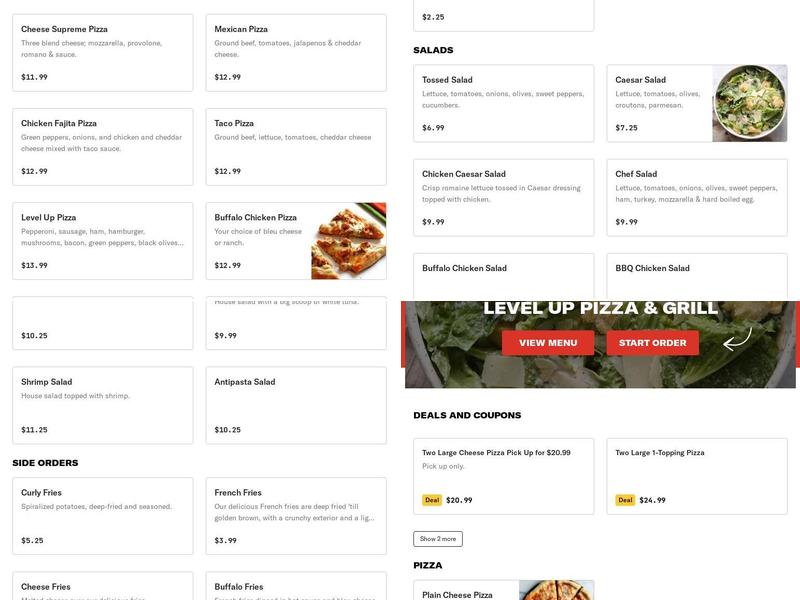 Level Up Pizza Bar & Grill Menu