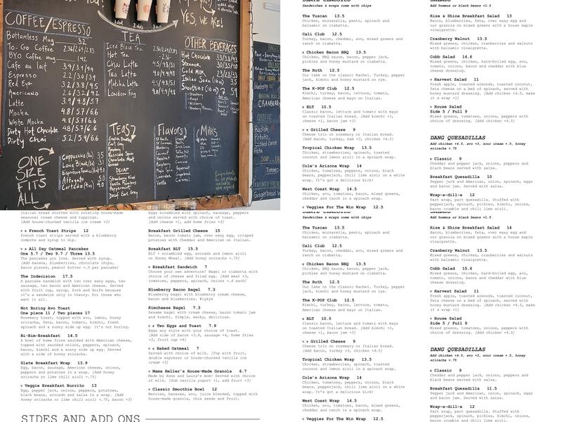 Slate Cafe Menu