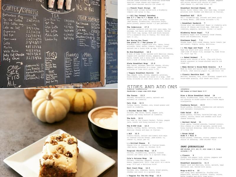 Slate Cafe Menu