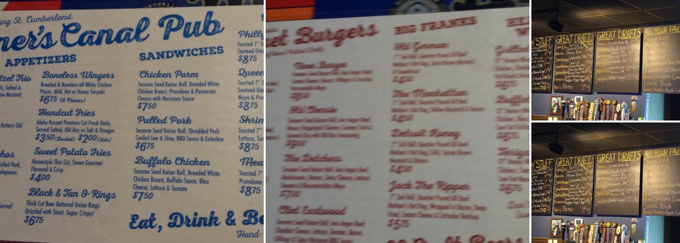 Niner's Canal Pub Menu