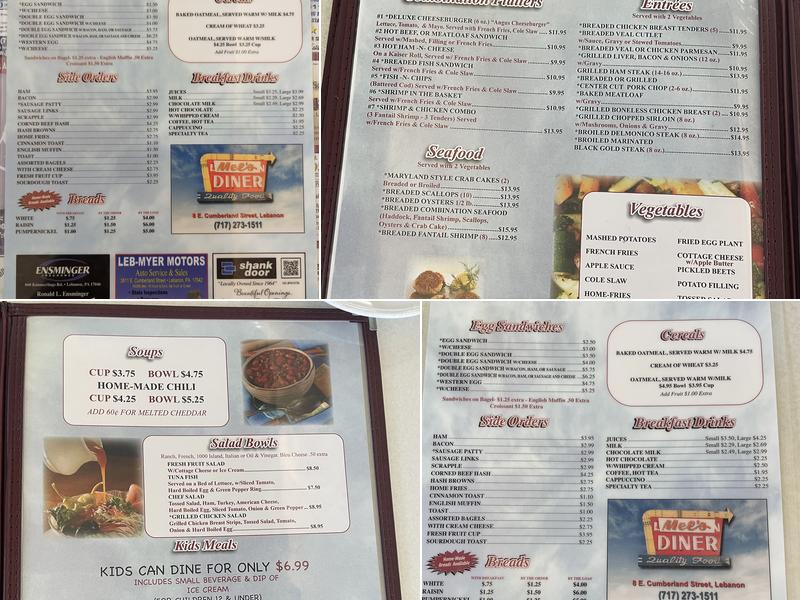 Mel's Diner Menu