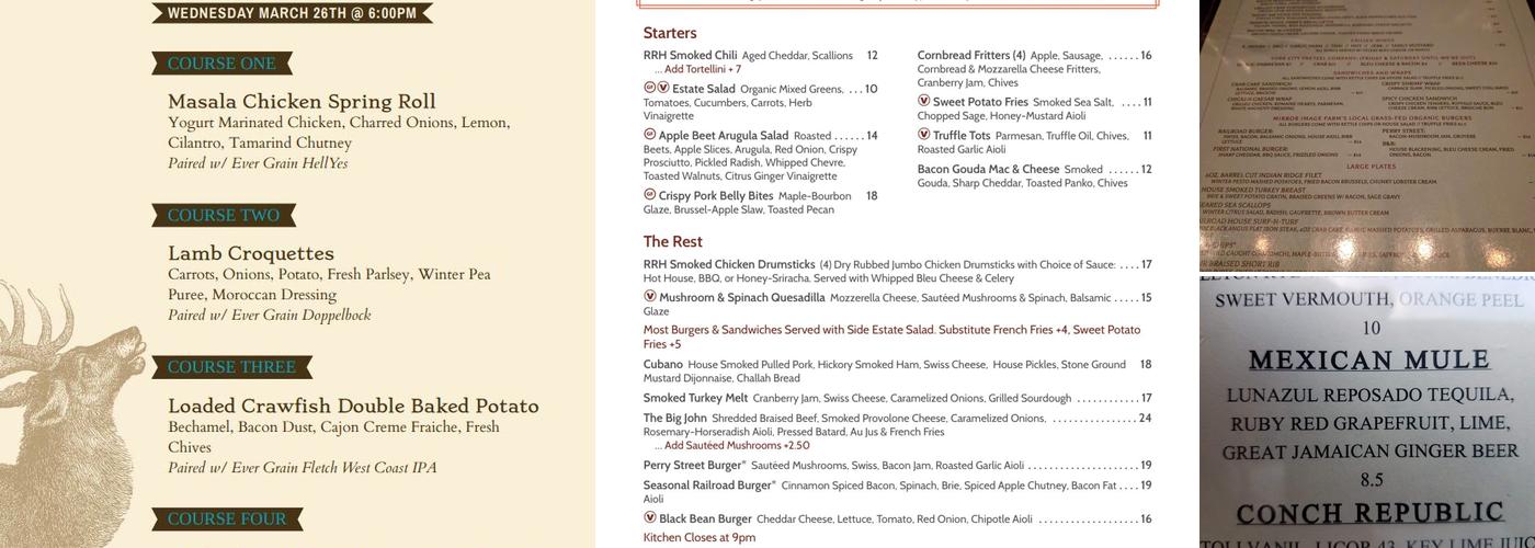 The Railroad House Inn Menu