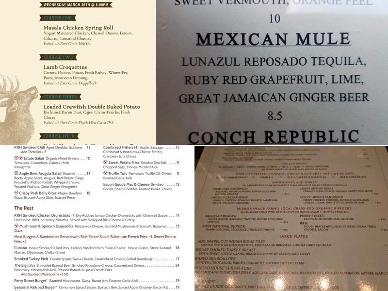 The Railroad House Inn Menu