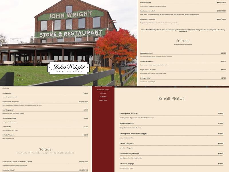 John Wright Restaurant Menu