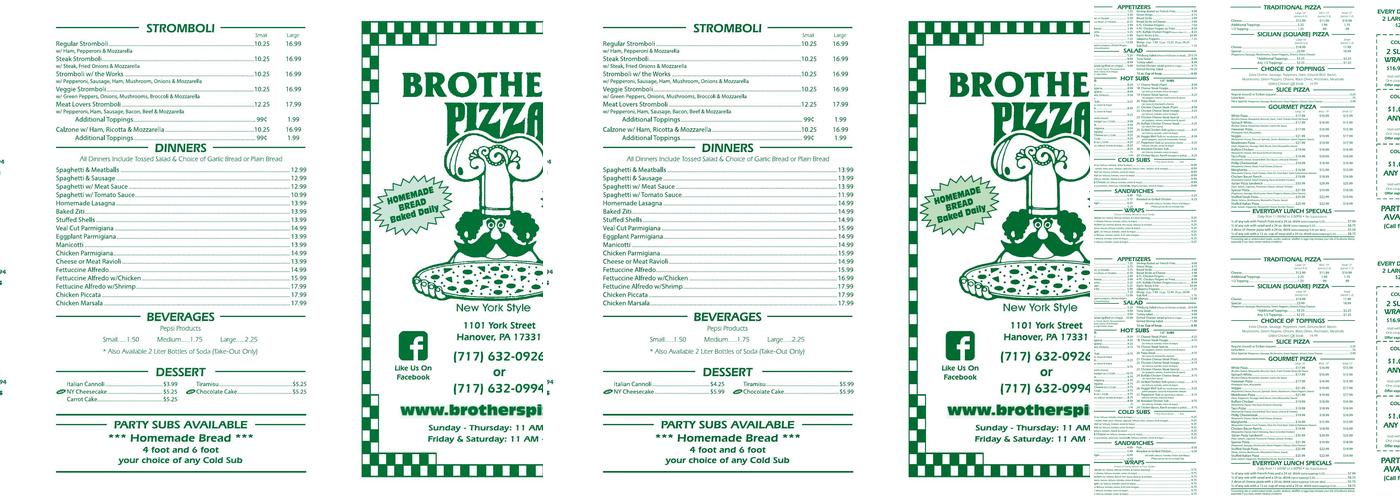 Brother's Pizza Menu