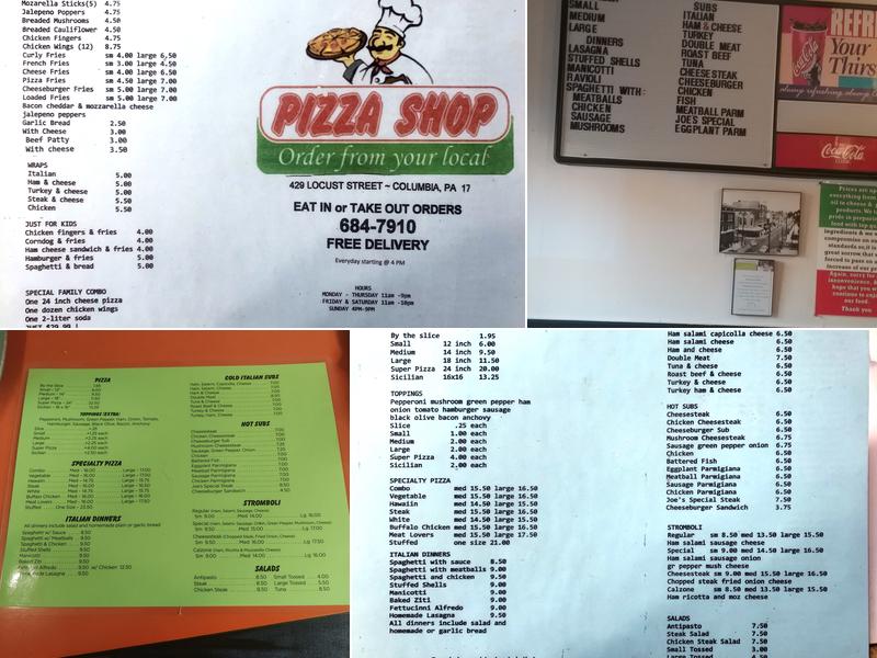 Columbia Pizza Restaurant Menu