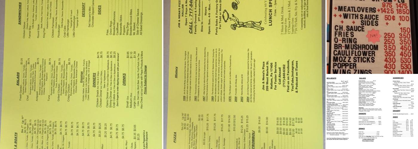 Jim & Nena's Pizzeria Hallam Menu