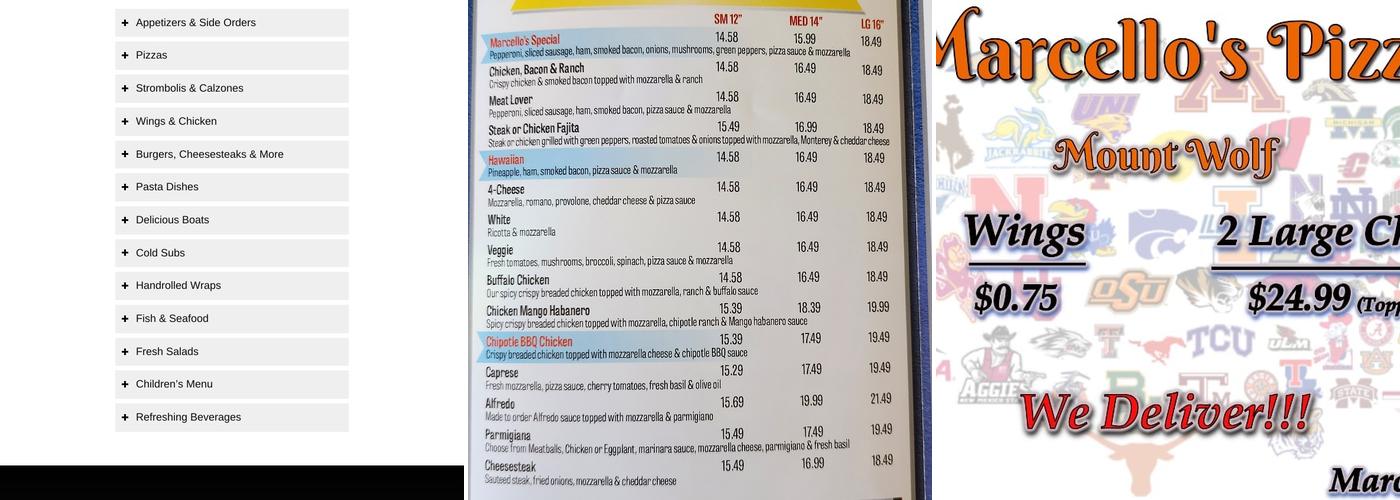 Marcello's Pizza Menu