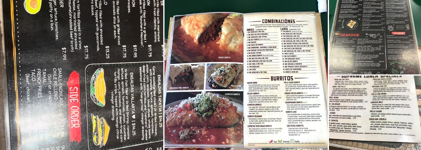 Three Margaritas Menu