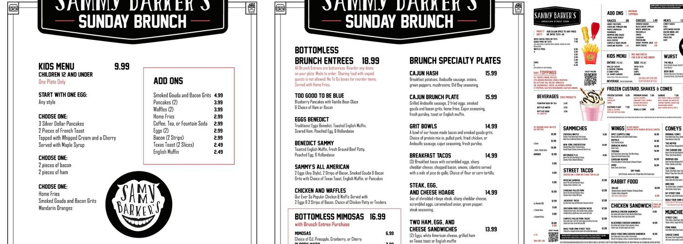 Sammy Barker's Menu