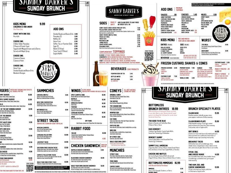 Sammy Barker's Menu