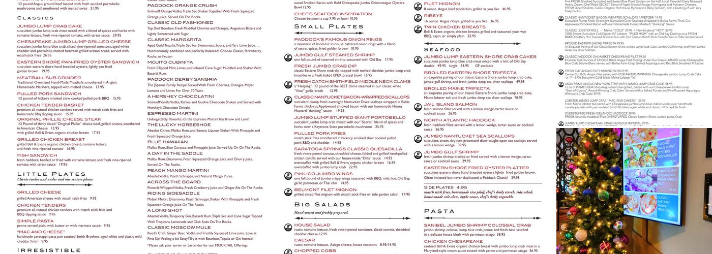 The Paddock on Market Menu
