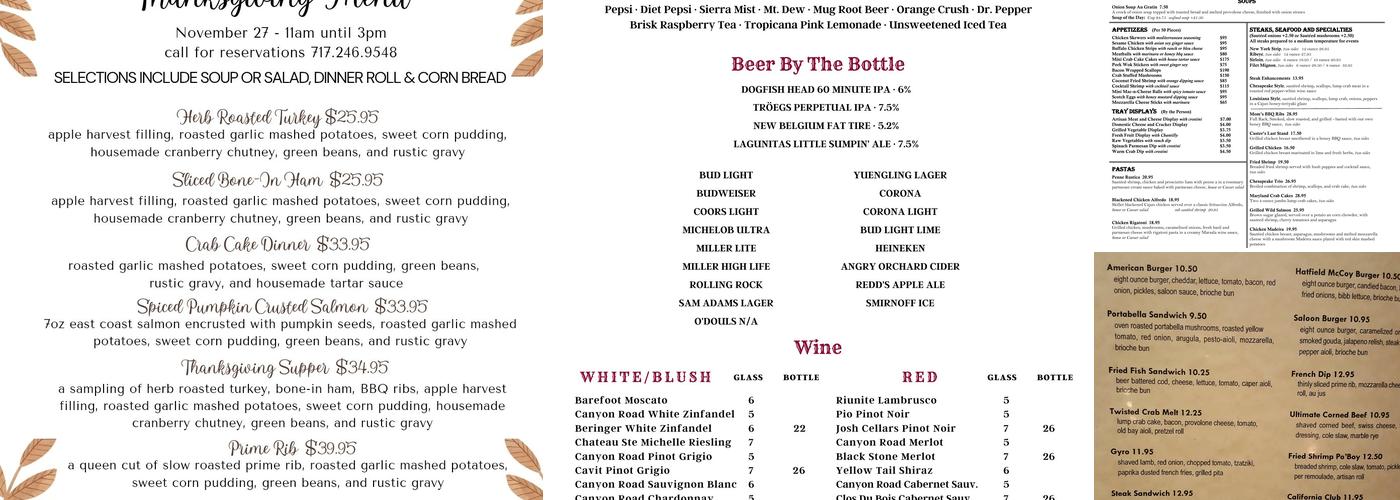 Great American Saloon Menu