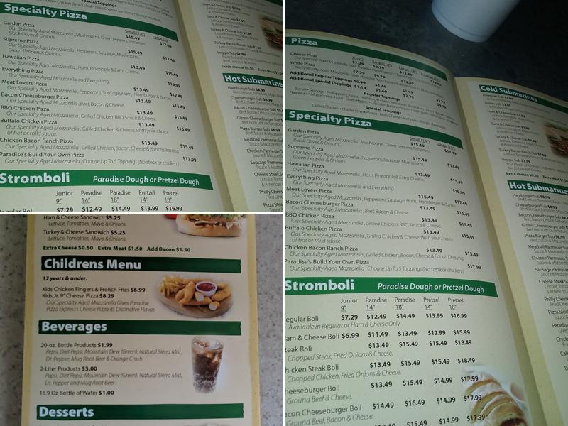 Paradise Pizza Express Menu