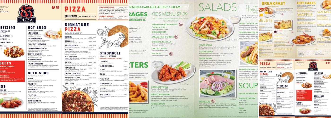 83 PIZZA Menu