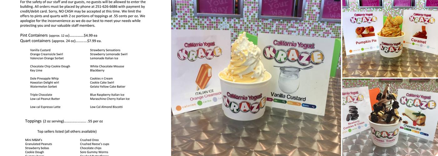 Kraze Frozen Treats Menu