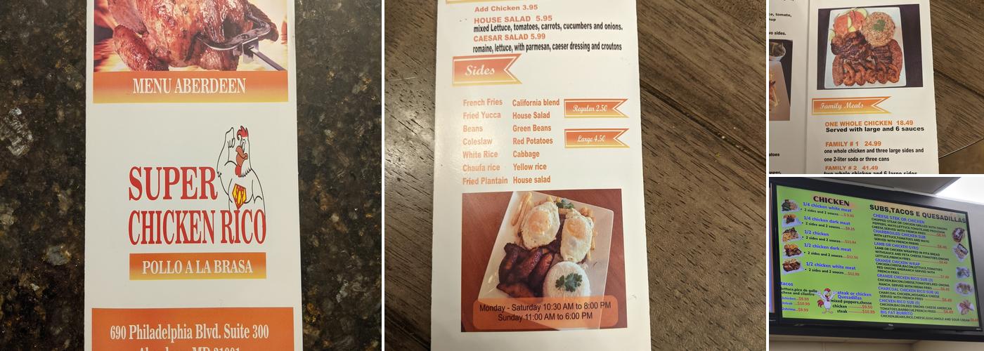 Super Chicken Rico Menu