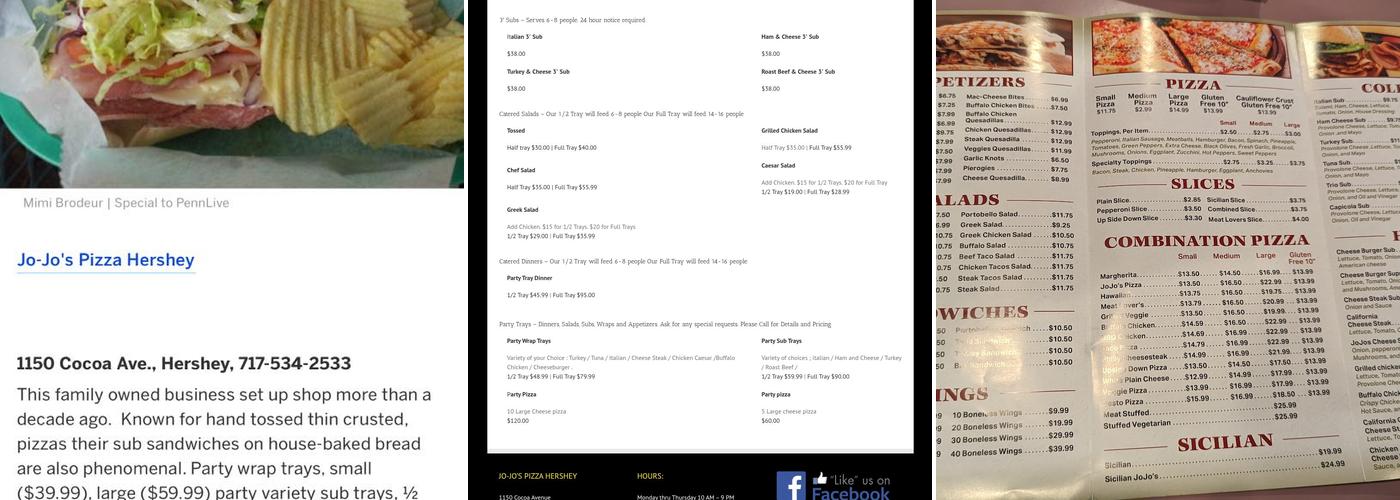 Jo Jo's Pizza Hershey Menu