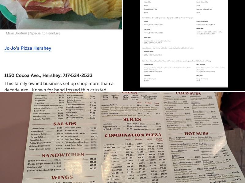 Jo Jo's Pizza Hershey Menu