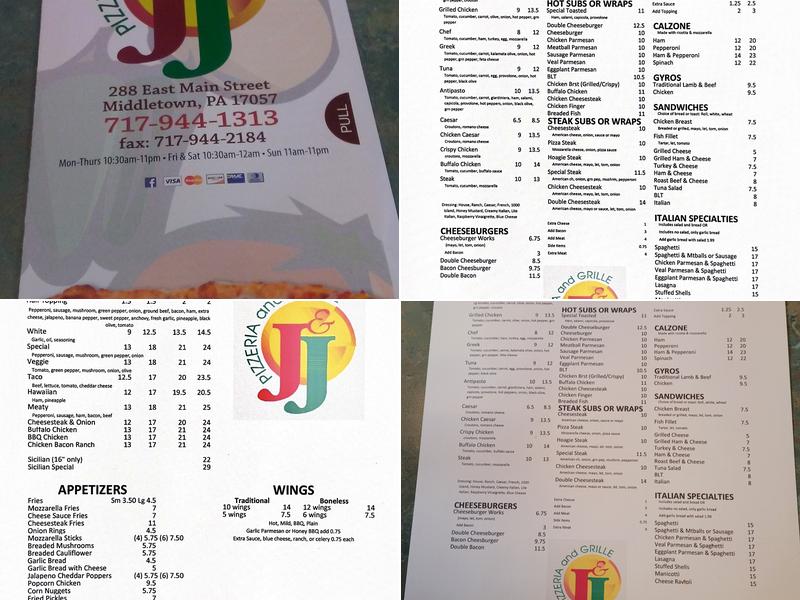 J & J Pizzeria and Grille Menu