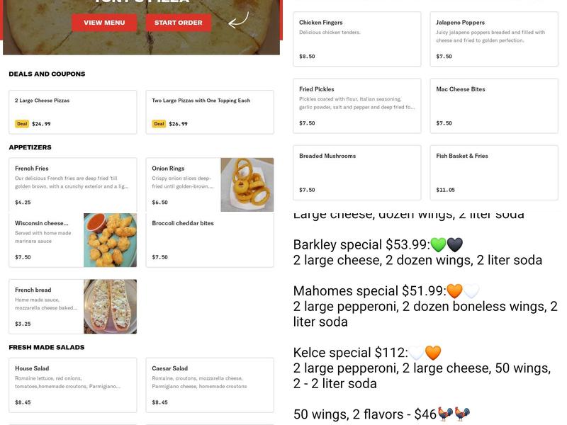 Tony's Pizza HIGHSPIRE Menu