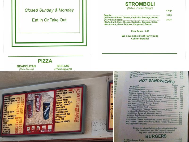 Bartolo's Pizza Menu