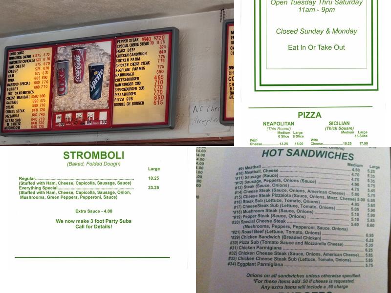 Bartolo's Pizza Menu
