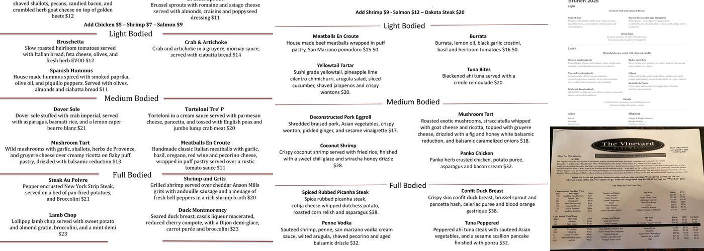 The Vineyard Wine Bar Menu