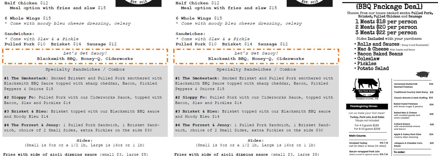 Forrest's Feed Co. Menu