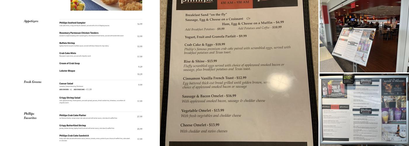 Phillips Seafood Restaurant Menu