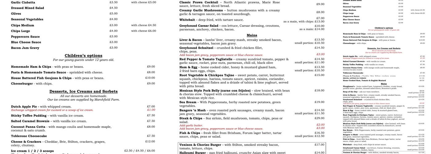 The Greyhound Inn Menu