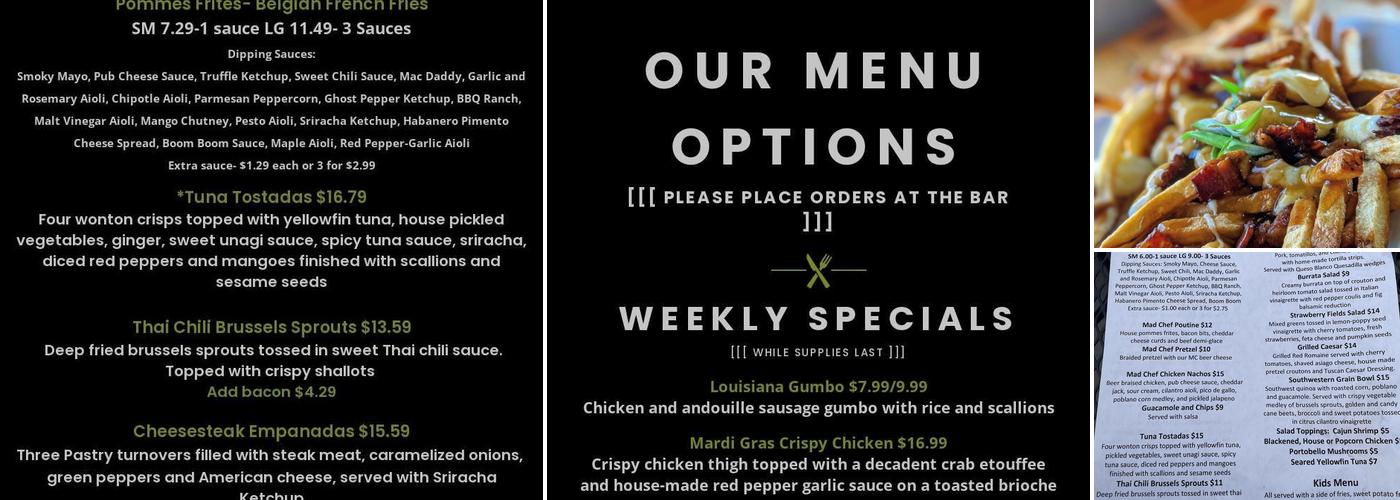 Mad Chef Craft Brewing Menu