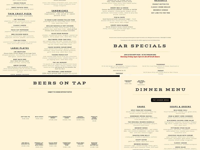 Lancaster Brewing Company Menu