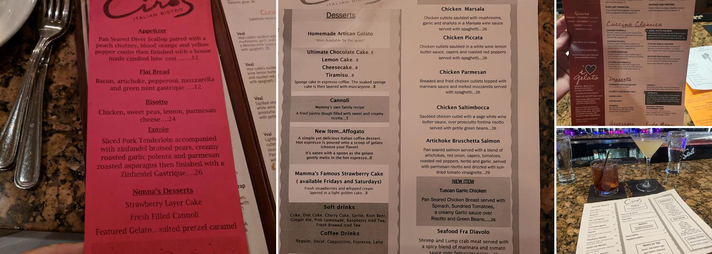 Ciro's Italian Bistro Menu