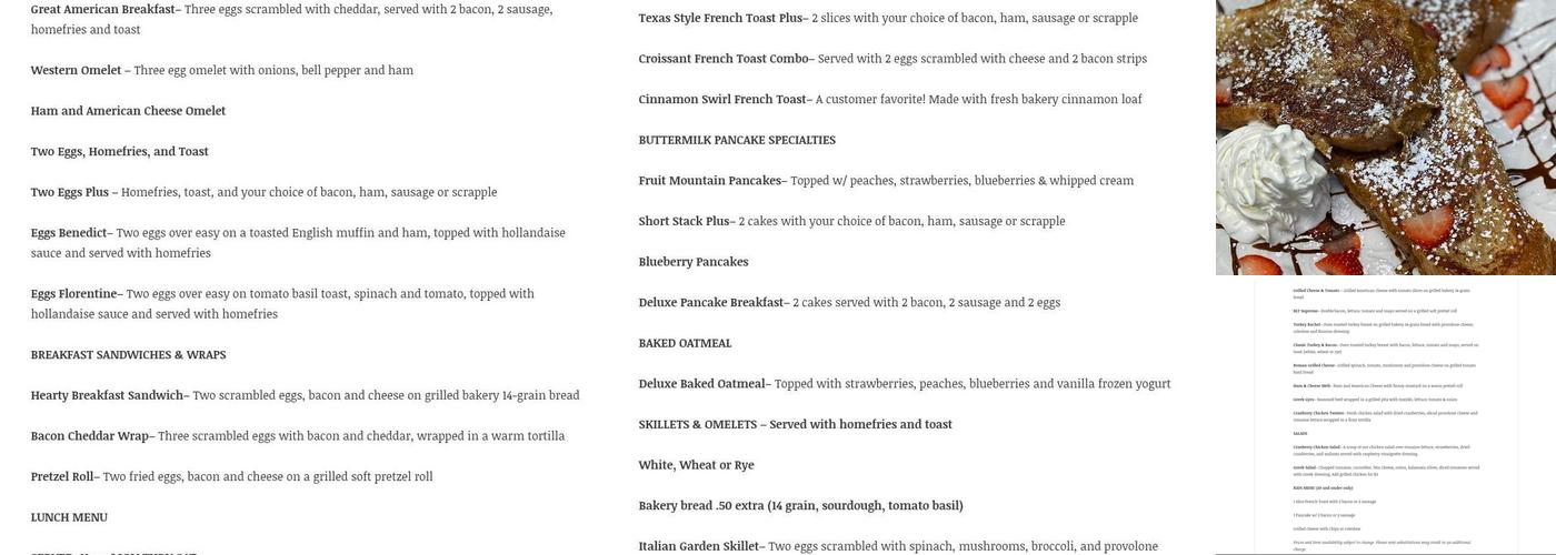 The Pantry Restaurant Menu